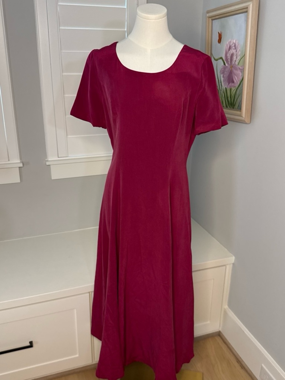 VTG Laura Ashley 100% silk Short-Sleeve A-Line Dress size 8